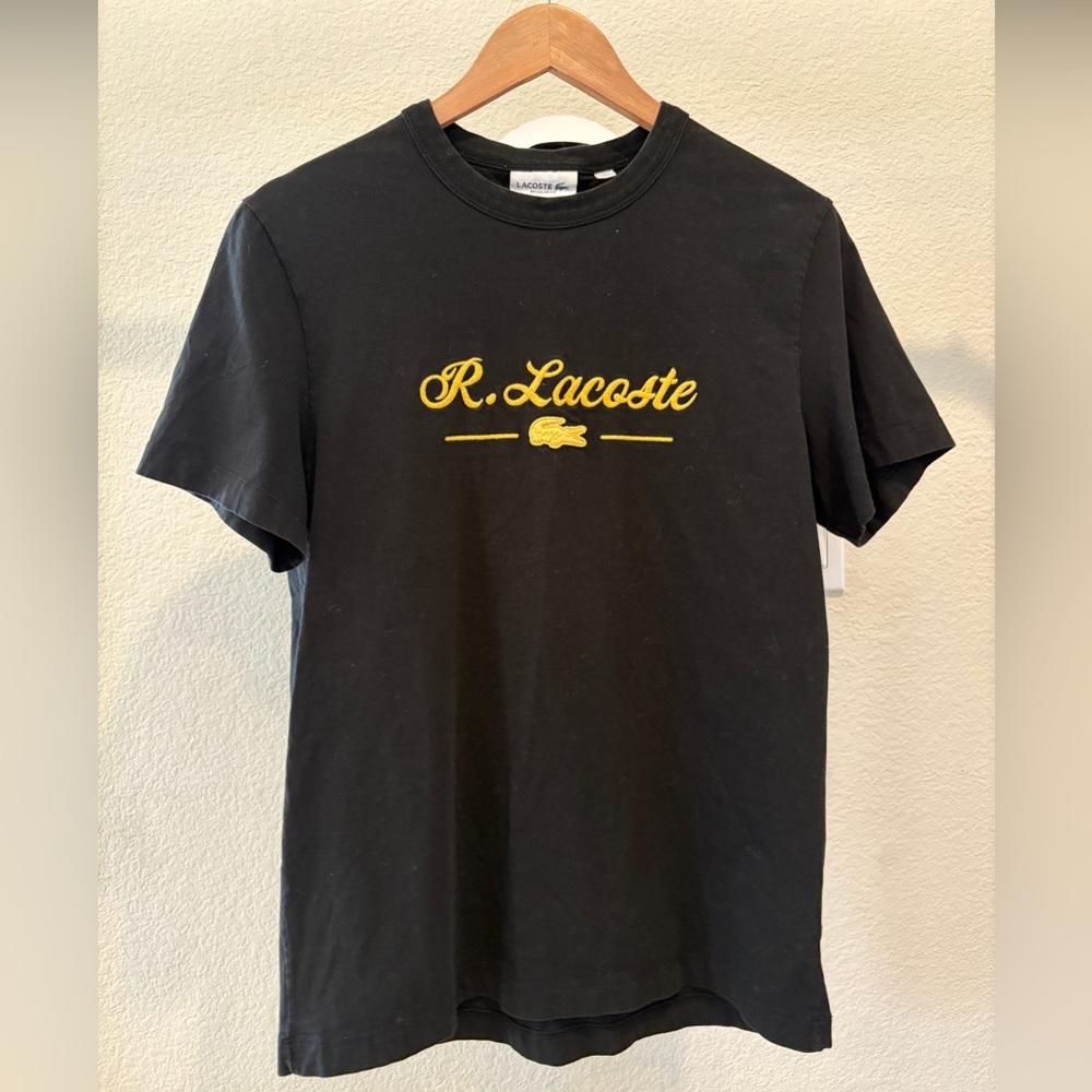 Lacoste Black Tee with Yellow Logo